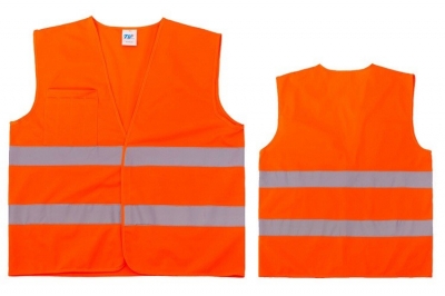 Chaleco Poliester Con Reflectivo Con Abrojo. Naranja