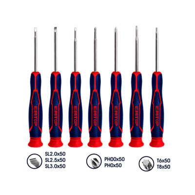 Set 7 Destornilladores De Precision Cr-V Industrial Mango Grip Emtop Esstp0702
