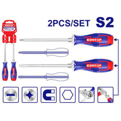 Set Destornilladores De Golpe 2Pzs Industrial Imantado S2 Phl Y Pl Emtop Esstgt0202