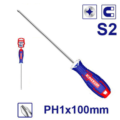Destornillador Phillips Industrial Imantado S2 Ph1X100 Emtop Esdrph1402