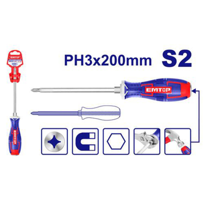 Destornillador Phillips De Golpe Industr. S2 Iman Ph3X200Mm Emtop Egtsph3200
