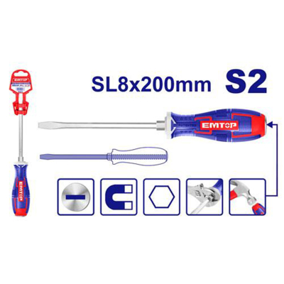 Destornillador Plano De Golpe Industr. S2 Iman 8X200Mm Emtop Egtssl8200