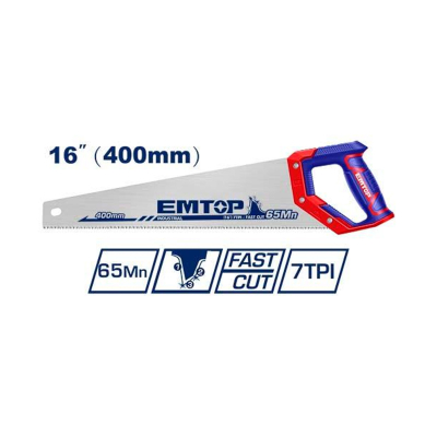 Serrucho Carpintero Industrial 400Mm 65 Manganeso 7Tpi Triple Afilado Emtop Ehas4002