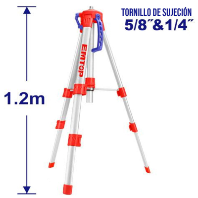 Tripode Aluminio 1,20Mts P/Nivel Laser Rosca 5/8 Y 1/4 Emtop Etpd12001