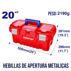 Caja Plastica 20pul 508x296x261 C/bandeja 22kg Cierre Metalico Emtop Epbx2002
