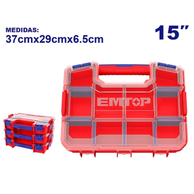 Organizador Plastico 370x290x65mm Apilable C.divisiones Emtop Epbx1511