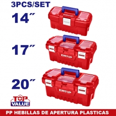 Set De Cajas Plasticas Herramientas 14, 17 Y 20 Pulg Cierre Plastico Emtop Epbxk0301