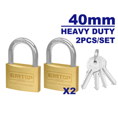 Set 2 Candado Bronce 40Mm Igual Combinacion 4 Llaves Emtop Epdkb2402