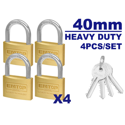Set 4 Candado Bronce 40Mm Igual Combinacion 4 Llaves Emtop Epdkb4402