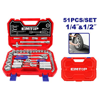 Juego De Tubos 51 Pz 1/2 Y 1/4 Pulg Cr-V Emtop Eskt42511