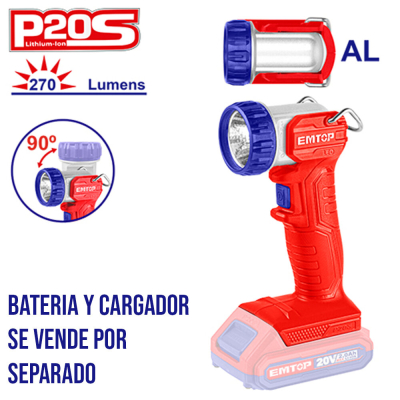 Linterna De Trabajo Industrial A Bateria 20V 270 Lumens Emtop Elwl2038