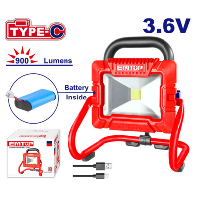 Reflector Portatil Recargable Usb 3,6V 900 Lumens Emtop Elwl4415