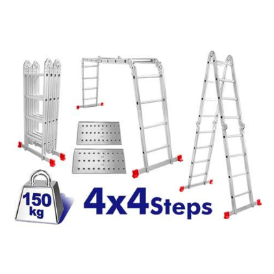 Escalera Aluminio Uso Intensivo 4X4 C/Plancha De Andamio 150Kg Emtop Elad4441