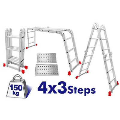 Escalera Aluminio Uso Intensivo 4X3 C/Plancha De Andamio 150Kg Emtop Elad4431