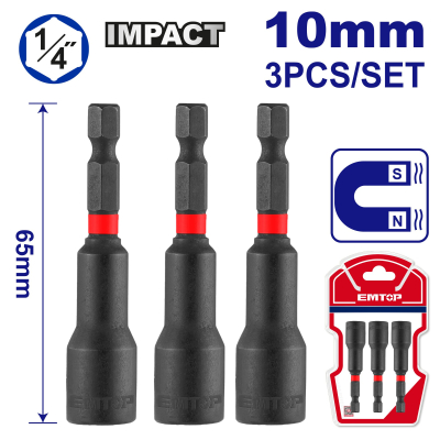 Set X 3U Boquilla Magnetica Alto Impacto 10Mm-1/4 Hex X 65Mm Emtop Emns1031