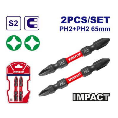 Set X 2U Punta Magnetica Alto Impacto Doble Ph2 + Ph2 X 65Mm Emtop Industrial Esbtm7Ph265