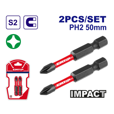 Set X 2U Punta Magnetica Alto Impacto Ph2 X 50Mm Emtop Industrial Esbtm5Ph250