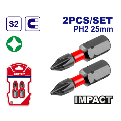 Set X 2U Punta Magnetica Alto Impacto Ph2 X 25Mm Emtop Industrial Esbtm5Ph225