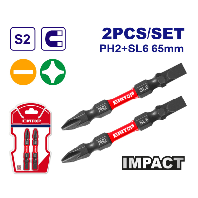 Set X 2U Punta Magnetica Alto Impacto Doble Ph2 + Sl6 X 65Mm Emtop Industrial Esbtm7Hl665