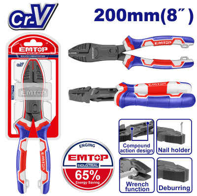 Pinza Universal 200Mm Cr-V Heavyduty Accion Compuesta Emtop Eplrcc0851