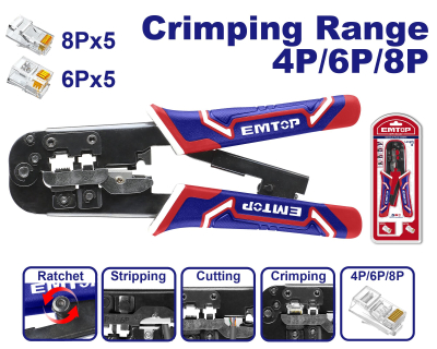 Pinza Crimpeadora Red 4/6/8P Funcion Pela Y Corta Emtop Empcr46801