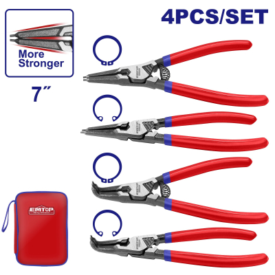 Set De 4 Pinzas Seguer 180Mm En Cartuchera Mango Con Grip Emtop Eplsc7411