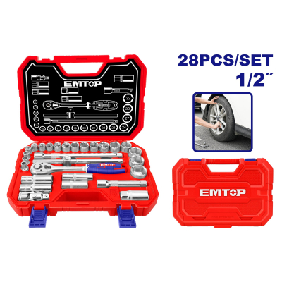 Juego De Tubos 28 Pz 1/2 Pulg Cr-V 10-32Mm Emtop Eskt12281