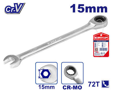 Llave Combinada Industrial Con Crique Cr-V 15Mm Emtop Ecspar151