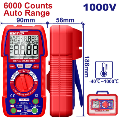 Multimetro Digital 1000V 6000C Autorango Emtop Edmr5310004