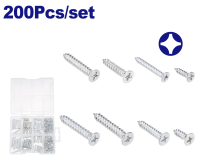 Set Surtido 200 Tornillos Autorroscantes Cabeza Fresada Top Value Emtop Emxscb01