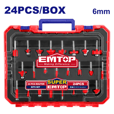 Juego 24 Fresa P/Router Eje 6Mm Super Emtop Errt24062