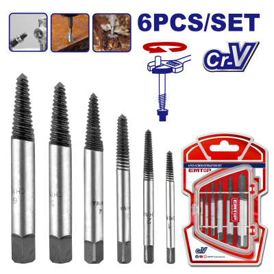 Juego De Extractor De Tornillos 6Pcs Industrial Cr-V Super Emtop Eses2006