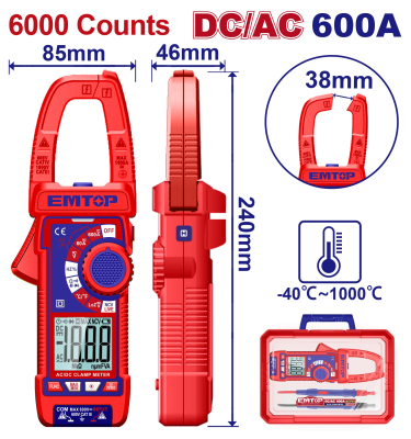 Pinza Amperometrica Dc/Ac 6000 Counts 60A/600A 600V Temp -40A1000° Super Emtop Edmr766002