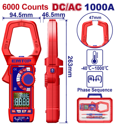 Pinza Amperometrica Dc/Ac 6000 Counts 60A/1000A 1000V Temp -40A1000° Super Emtop Edmr7610002