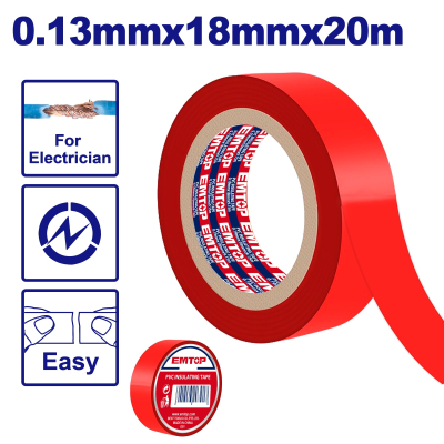 Cinta Aisladora Pvc Rojo 18Mm X 18Mts 0,13Mm Super Emtop Empn1012