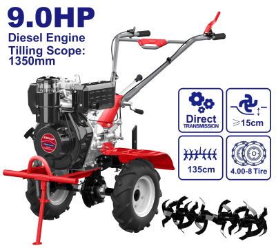 Motocultor Diesel 9Hp Ancho Max 1,35Mt Emtop Etlr1353