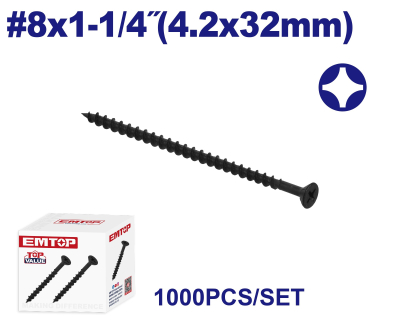 Tornillo Autoperf Madera/Aglom Negro 8X1.1/4 4,2X32Mm Emtop Emxso525 Min1000Uni