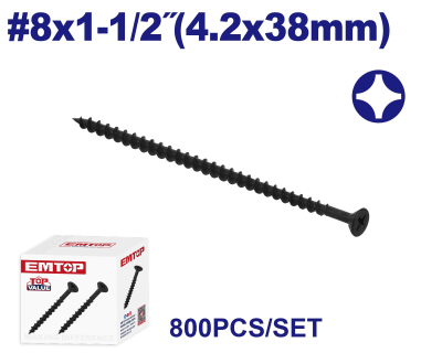 Tornillo Autoperf Madera/Aglom Negro 8X1.1/2 4,2X358Mm Emtop Emxso526 Min 800Uni