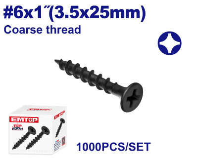 Tornillo Autoperf Drywall Negro 6X1 3,5X25Mm Emtop Emxs1512 Min 1000Uni