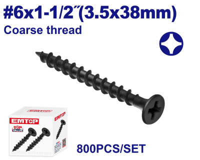 Tornillo Autoperf Drywall Negro 6X1-1/2 3,5X38Mm  Emtop Emxs1514 Min 800Uni