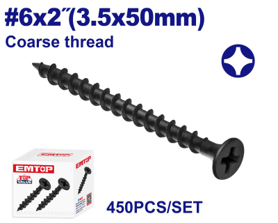 Tornillo Autoperf Drywall Negro 6X2 3,5X50Mm Emtop Emxs1515 Min 450Uni
