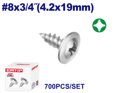 Tornillo Autoperf Cabeza Truss Zinc 8X3/4 4,2X19Mm Emtop Emxs7512 Min 700Uni