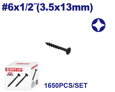 Tornillo Autoperf Madera/Aglom Negro 6X1/2 3,5X13Mm Emtop Emxso511 Min 1650Uni
