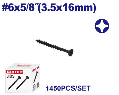 Tornillo Autoperf Madera/Aglom Negro 6X5/8 3,5X16Mm Emtop Emxso512 Min 1450Uni