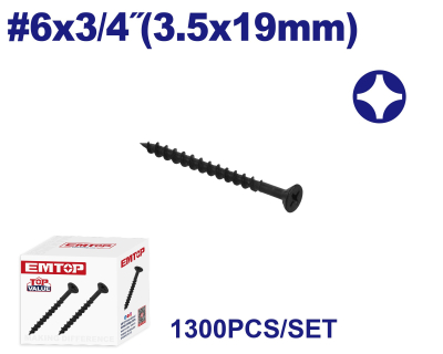 Tornillo Autoperf Madera/Aglom Negro 6X3/4 3,5X19Mm Emtop Emxso513 Min 1300Uni