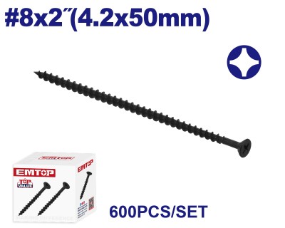 Tornillo Autoperf Madera/Aglom Negro 8X2 4,2X50Mm Emtop Emxso527 Min 600Uni