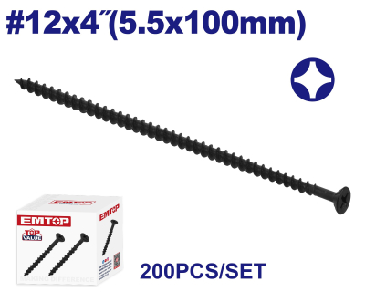 Tornillo Autoperf Madera/Aglom Negro 12X4 5,5X100Mm Emtop Emxso54A Min 200Uni