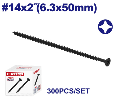 Tornillo Autoperf Madera/Aglom Negro 14X2 6,3X50Mm Emtop Emxso557 Min 300Uni