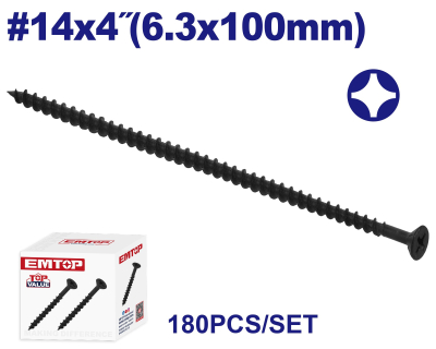 Tornillo Autoperf Madera/Aglom Negro 14X4 6,3X100Mm Emtop Emxso55A Min 180Uni