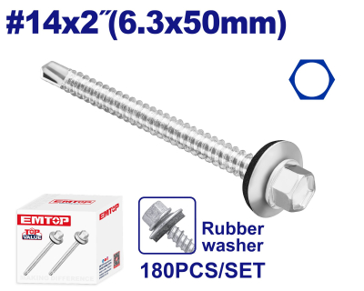 Tornillo Autoperf Cab Hex Mecha Ar Caucho 14X2 6,3X50Mm Emtop Emxs4515 Min180Uni